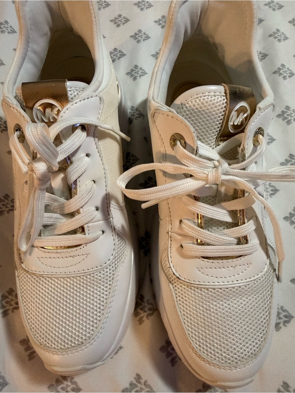 Michael Kors Cream and Gold Platform Lace-Up Sneakers